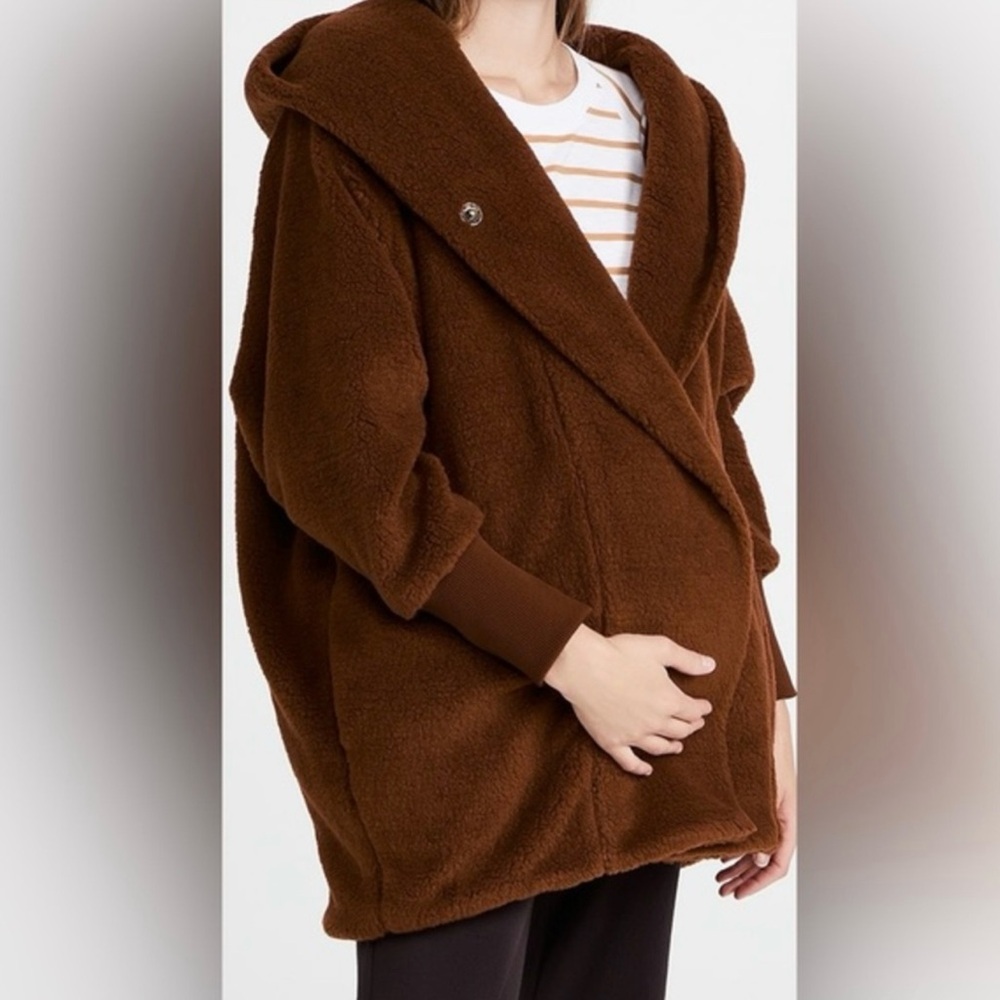 Hatch Maternity Faux Shearling Sherpa Coco Teddy Coat with Hood Brown - One Size